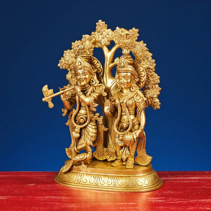 Brassaura® Brass Radha & Krishna Statue for Home Temple | Height 13.5 Inches