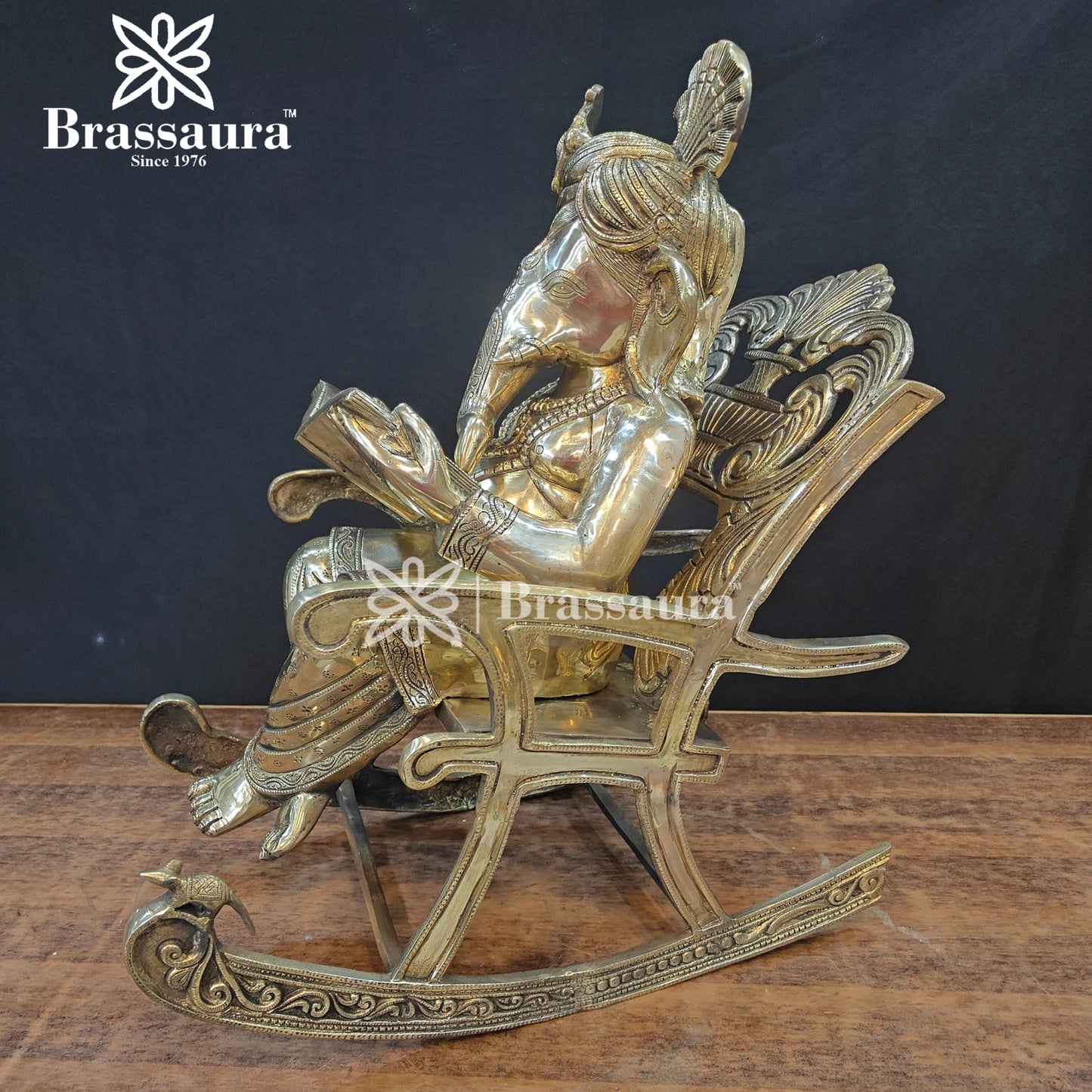 Brassaura™ Brass Chair Ganesha Statue for Home and Decor | Weight 27 Kgs | Height 13 Inches