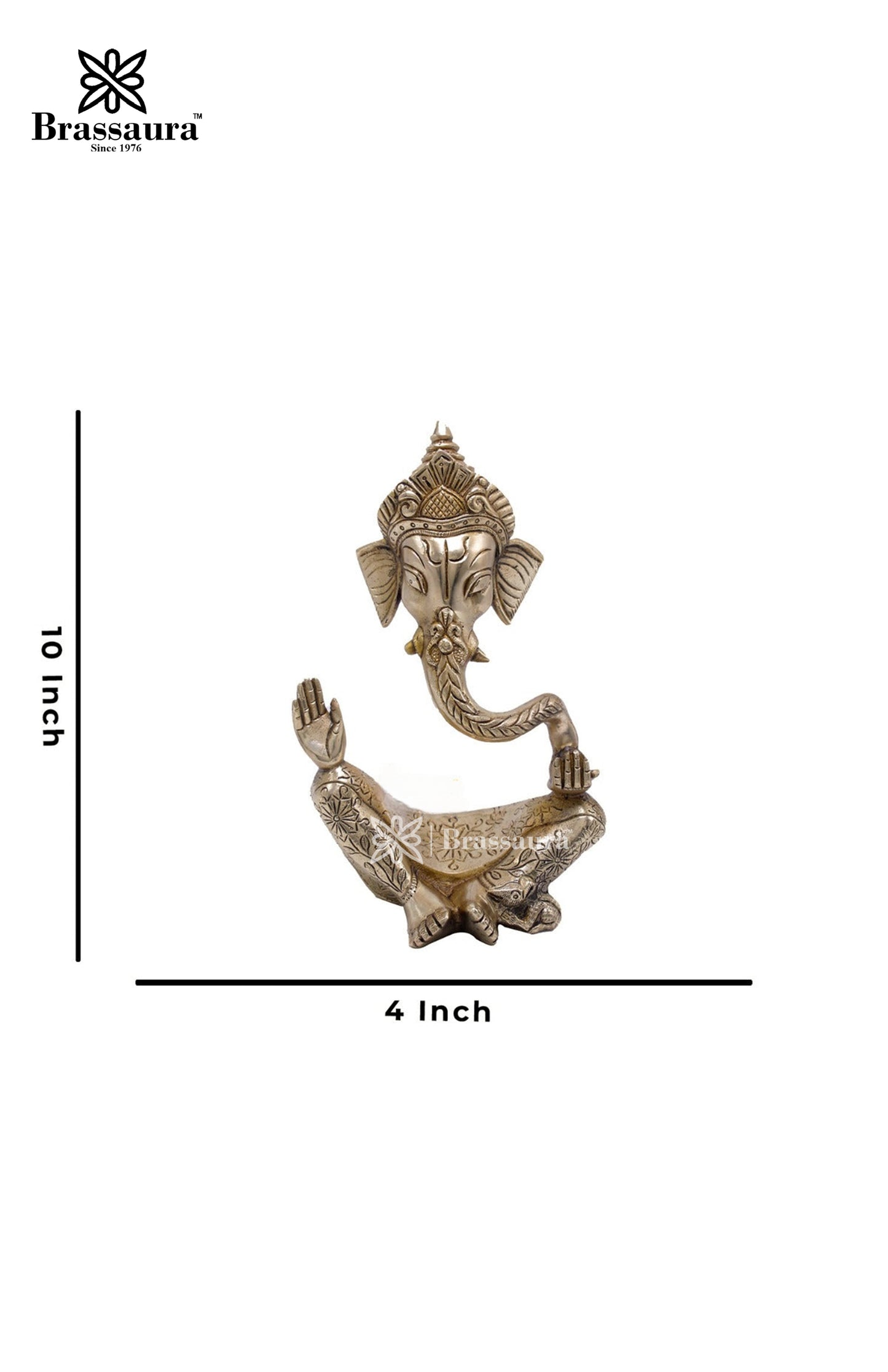 Brassaura™ Brass Crowned Ganesha Statue for Modern Home Décor | Weight 2.5 Kgs | Height 10 Inches