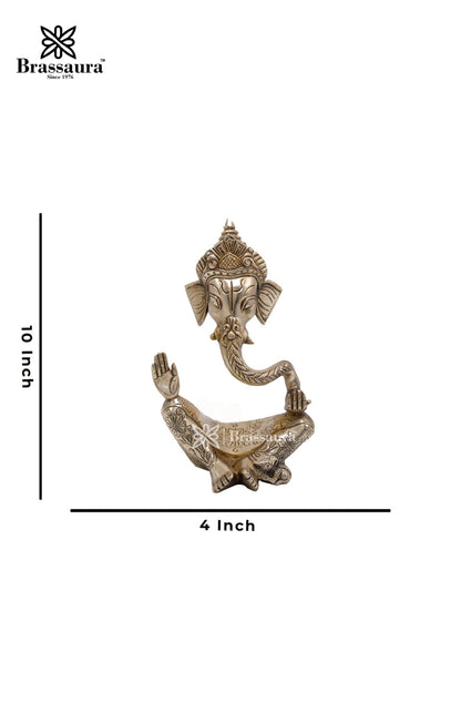 Brassaura™ Brass Crowned Ganesha Statue for Modern Home Décor | Weight 2.5 Kgs | Height 10 Inches