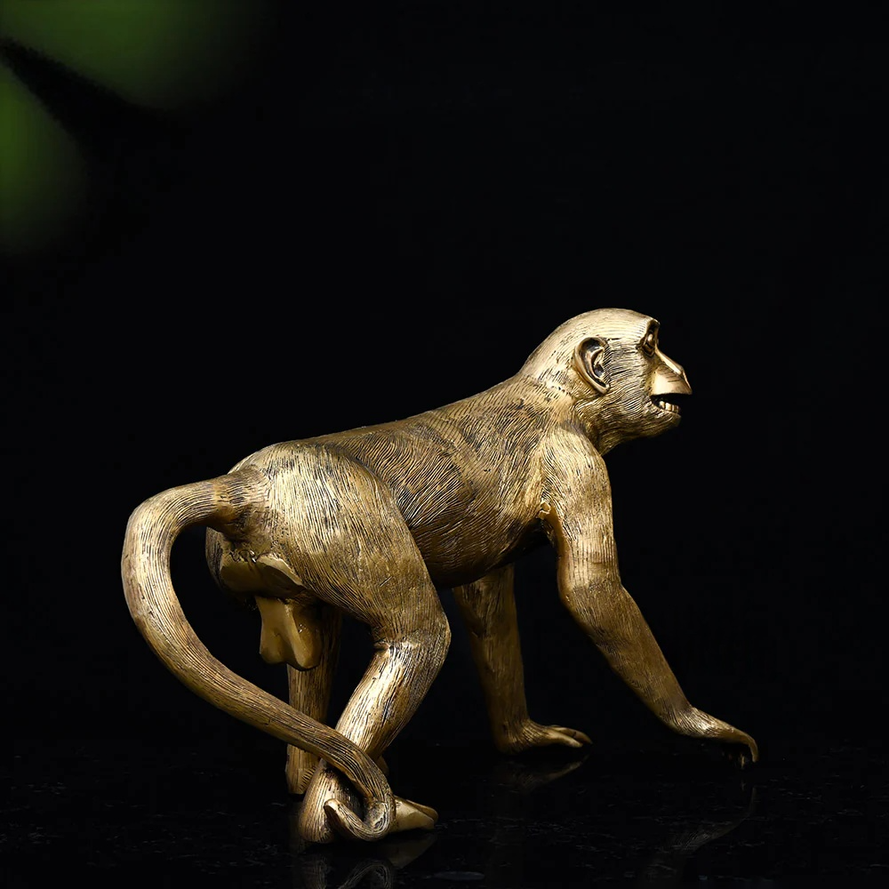 Brassaura® Handcrafted Brass Monkey Sculpture | Antique Gold Finish | Length 22 Inches & Weight 13.1 Kgs