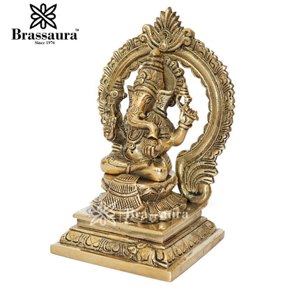 Brassaura™ Brass Ganesha Idol for Home and Decor | Weight 1.8 Kgs | Height 7 Inches