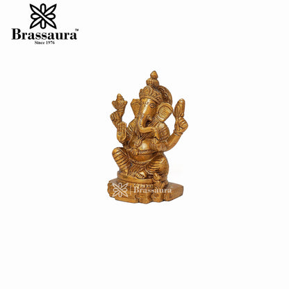 Brass Ganesha Statue For Home Decor And Gift Item Weight 1.1 Kg And Height 5.2 Inches