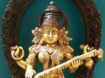 Brassaura® Brass Saraswati Statue | Height 20.47 Inches & Weight 13.53 kg