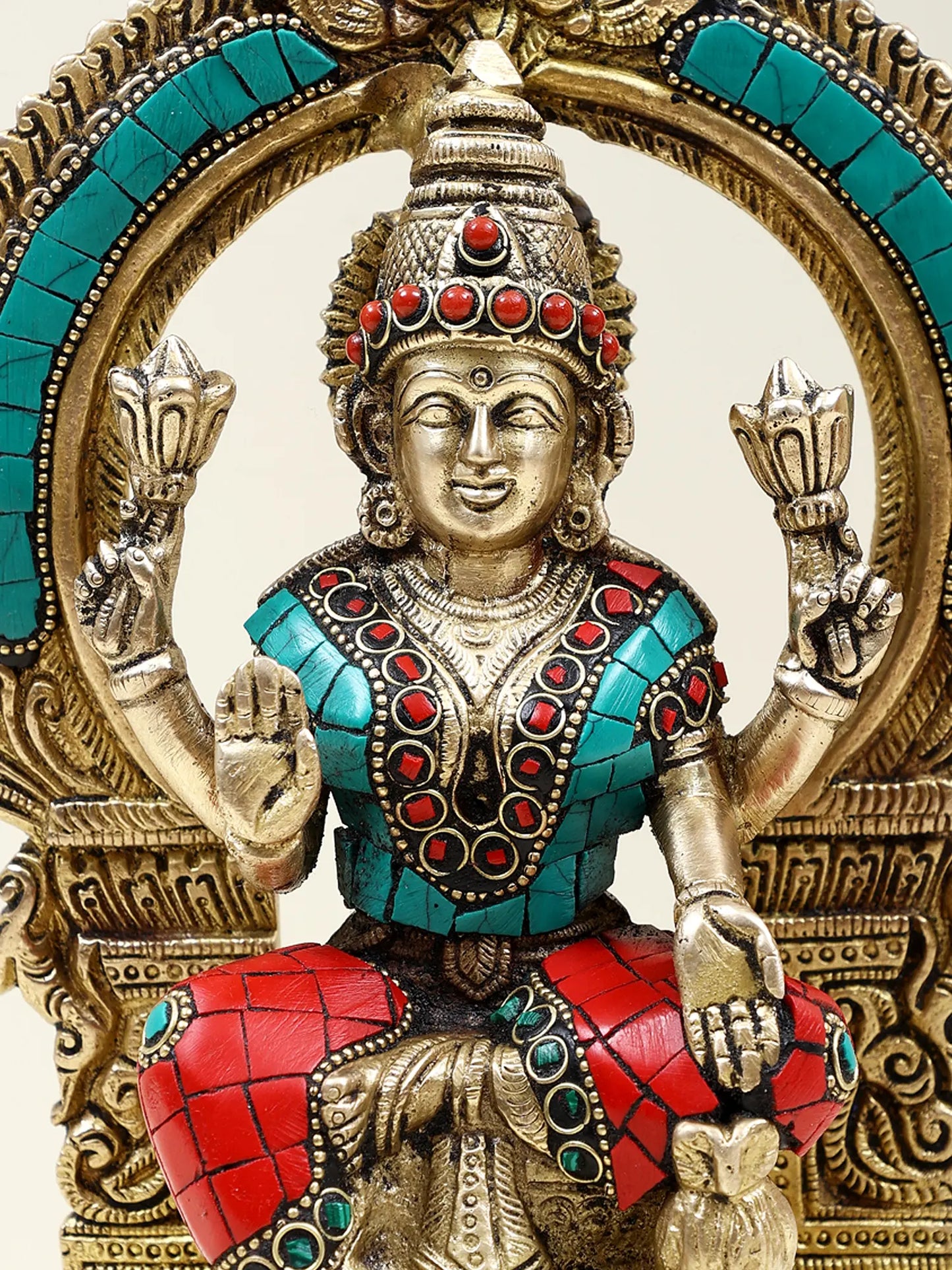 Brassaura™ ब्रास गणेश लक्ष्मी सरस्वती (जीएलएस) सेट | मीनाकारी इनले वर्क के साथ शुद्ध ब्रास | ऊंचाई 10 इंच और वज़न 9.48 किलोग्राम