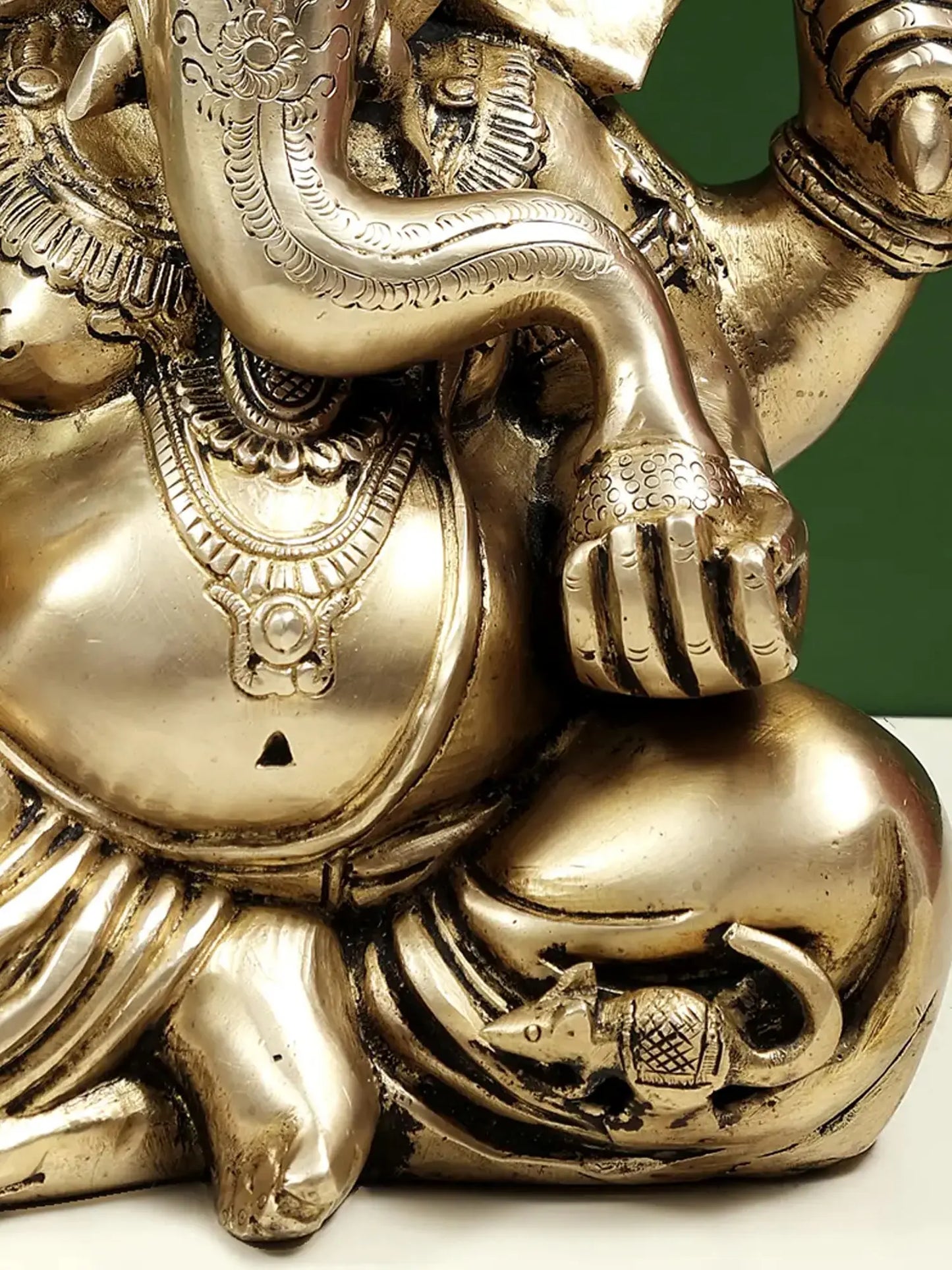 Brassaura™ Brass Lord Chaturbhuja Ganesha Idol | Height 12.6 Inches & Weight 9.11 kgs