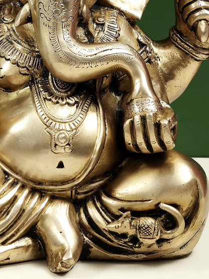 Brassaura™ Brass Lord Chaturbhuja Ganesha Idol | Height 12.6 Inches & Weight 9.11 kgs