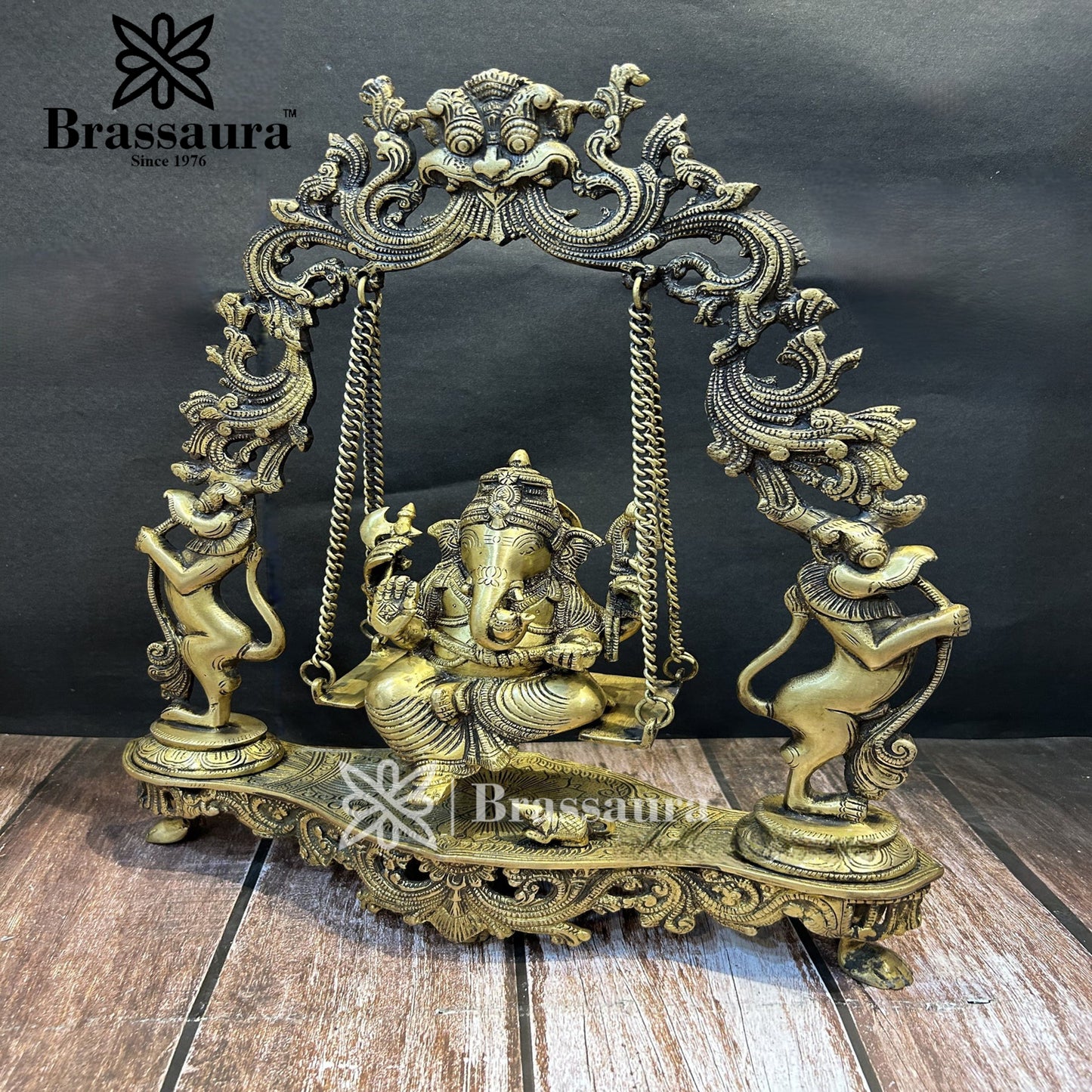 Brassaura™ Brass Big Ganesha Jhula Idol for Home and Decor | Weight 7 Kgs | Height 18 Inches