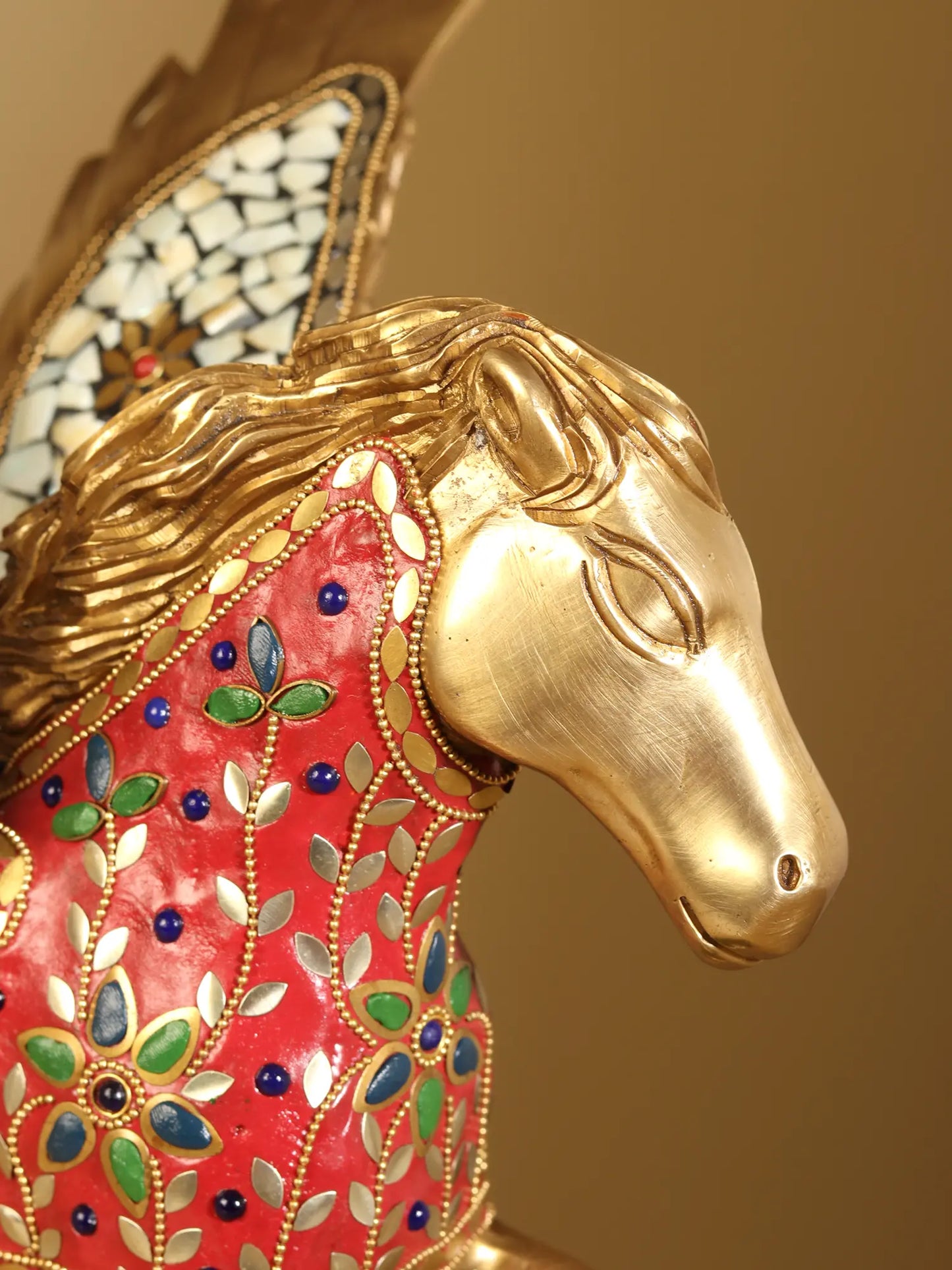 Brassaura® Pegasus Winged Horse Brass Sculpture with Inlay Work | Pure Brass | Height 16.5 Inches & Weight 10 kgs