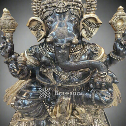 Brassaura™ Brass Big Ganesha Idol for Home and Decor | Weight 200 Kgs | Height 61 Inches | Multi-Coloured