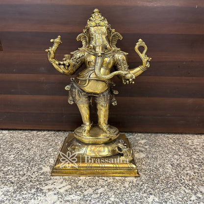 Brassaura™ Brass Standing Ganesha Statue for Home and Decor | Weight 11 Kgs | Height 18 Inches