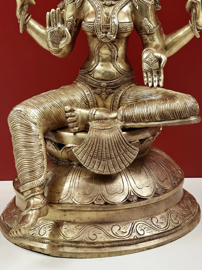 Brassaura® Large Brass Goddess Lakshmi Statue | 23.43 Inches | 25.57 kg
