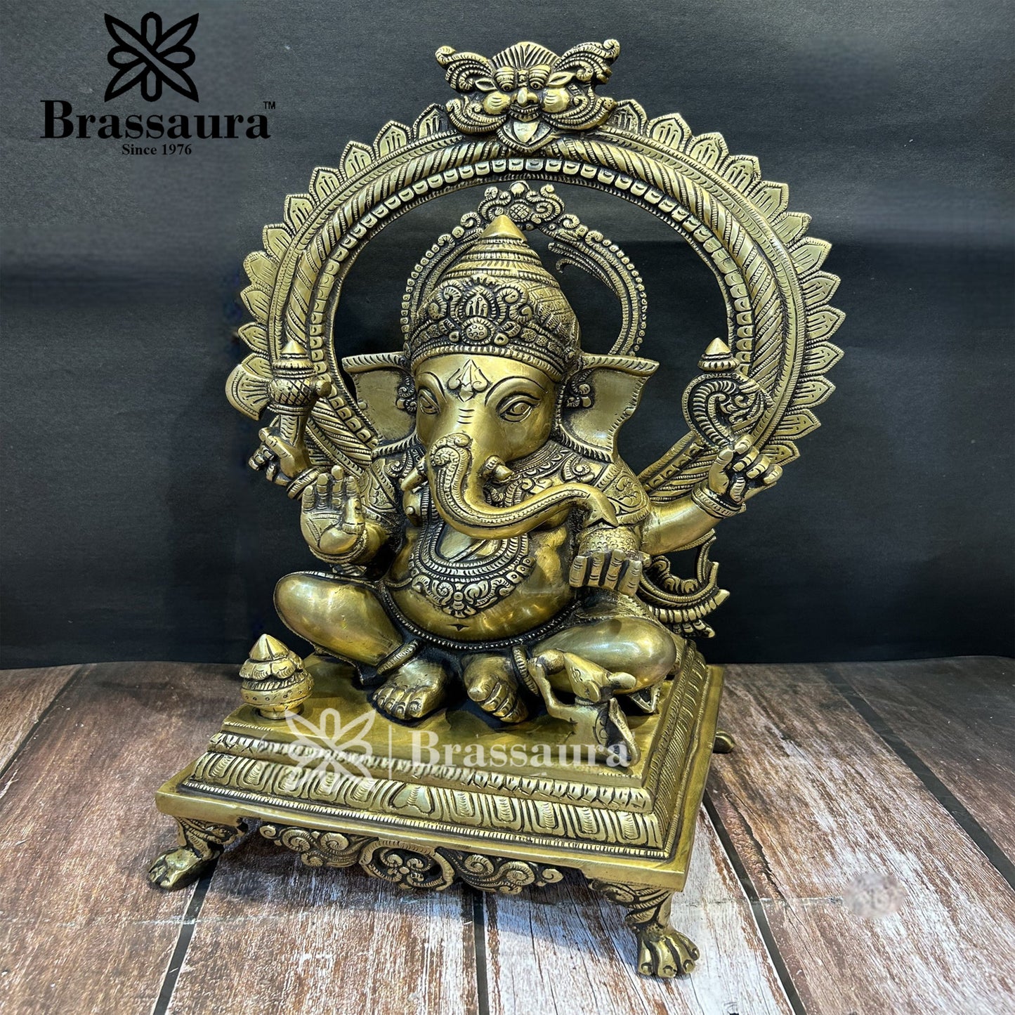 Brass Ring Ganesha Statue For Home Decor And Gift Items Weight 16.8 Kg And Height 19 Inches