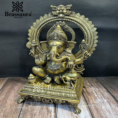 Brass Ring Ganesha Statue For Home Decor And Gift Items Weight 16.8 Kg And Height 19 Inches