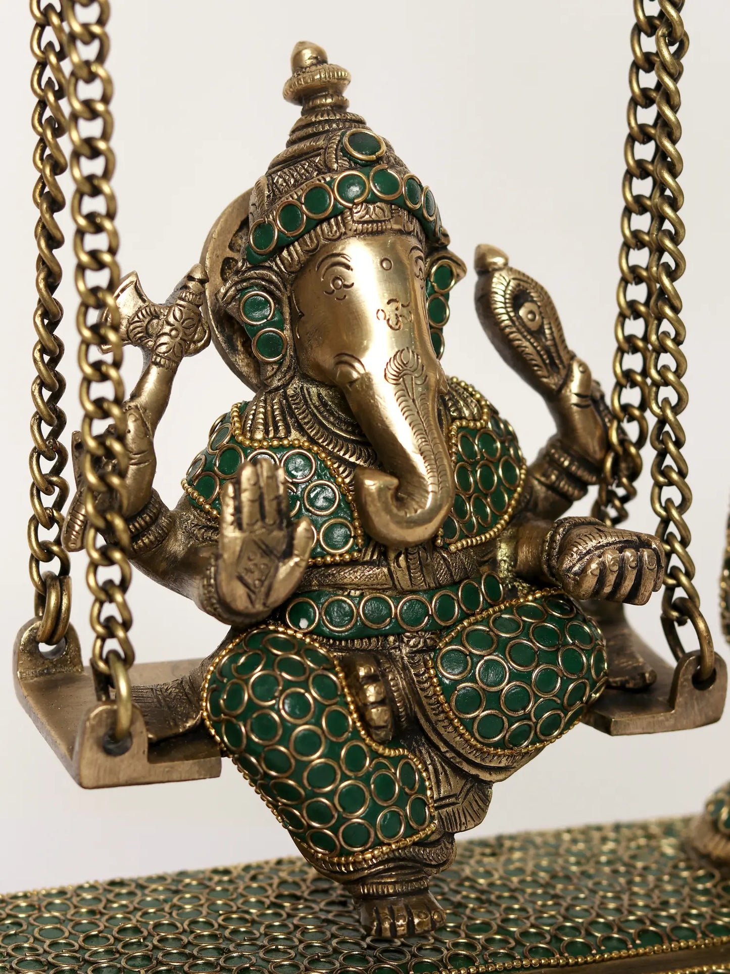 Brassaura® Jhula Ganesha with Ornate Pillars | Pure Brass with Meenakari Inlay Work | Height 16 Inches & Weight 6.94 kgs