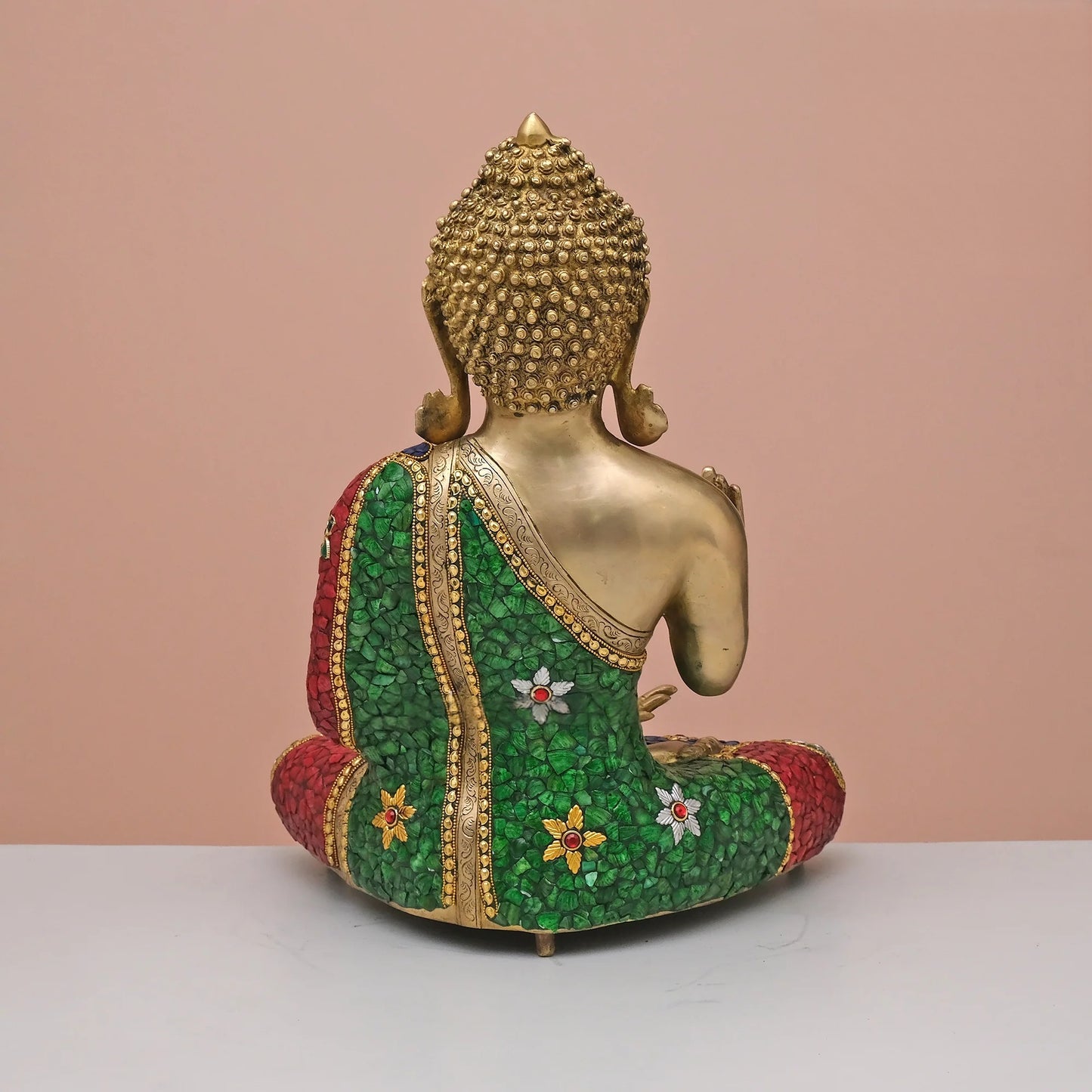 Brassaura® Brass Lord Buddha Statue with Stonework | Height 20 Inches