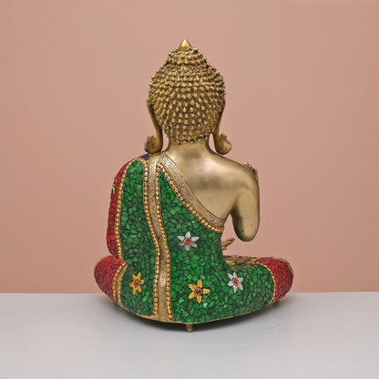 Brassaura® Brass Lord Buddha Statue with Stonework | Height 20 Inches