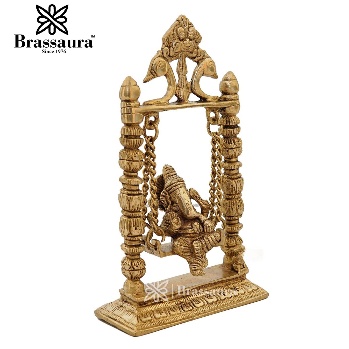 Brassaura™ Brass Ganesha Jhula Idol for Home and Decor | Weight 1.3 Kgs | Height 9 Inches
