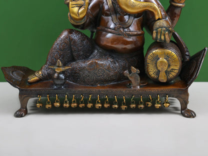 Brassaura™ Reclining Lord Ganesha on Chowki | Pure Brass Seated Idol | Height 16 Inches