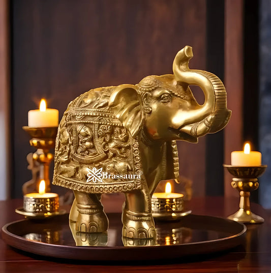Brassaura™ Brass Elephant Statue – Height 7.5 Inches & Weight 3.5 Kgs