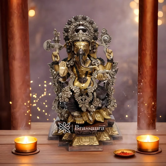 Brassaura™ Pure Brass Ganesha Idol for Temple & Living Spaces | Height 19 Inches & Weight 19 Kgs