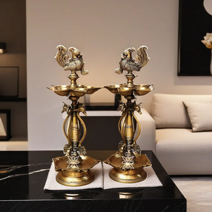 Brass Diya Peacock Oil Lamp Pair Weight 6 Kg And Height 14 Inch
