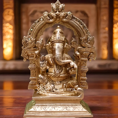 Brassaura™ Brass Ganesha Idol for Home and Decor | Weight 1.5 Kgs | Height 7 Inches