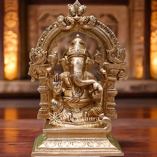 Brassaura™ Brass Ganesha Idol for Home and Decor | Weight 1.5 Kgs | Height 7 Inches
