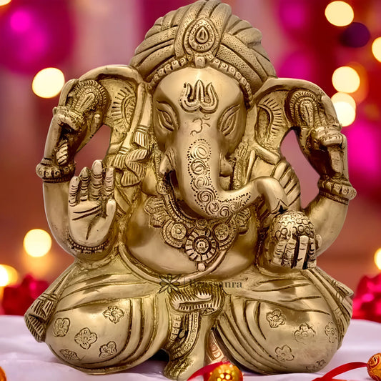 Brassaura™ Brass Wall Hanging Ganesha Murti – Height 9.8 inches & Weight 2.8 kgs | Ganesh Bhagwan Statue for Home & Pooja Room