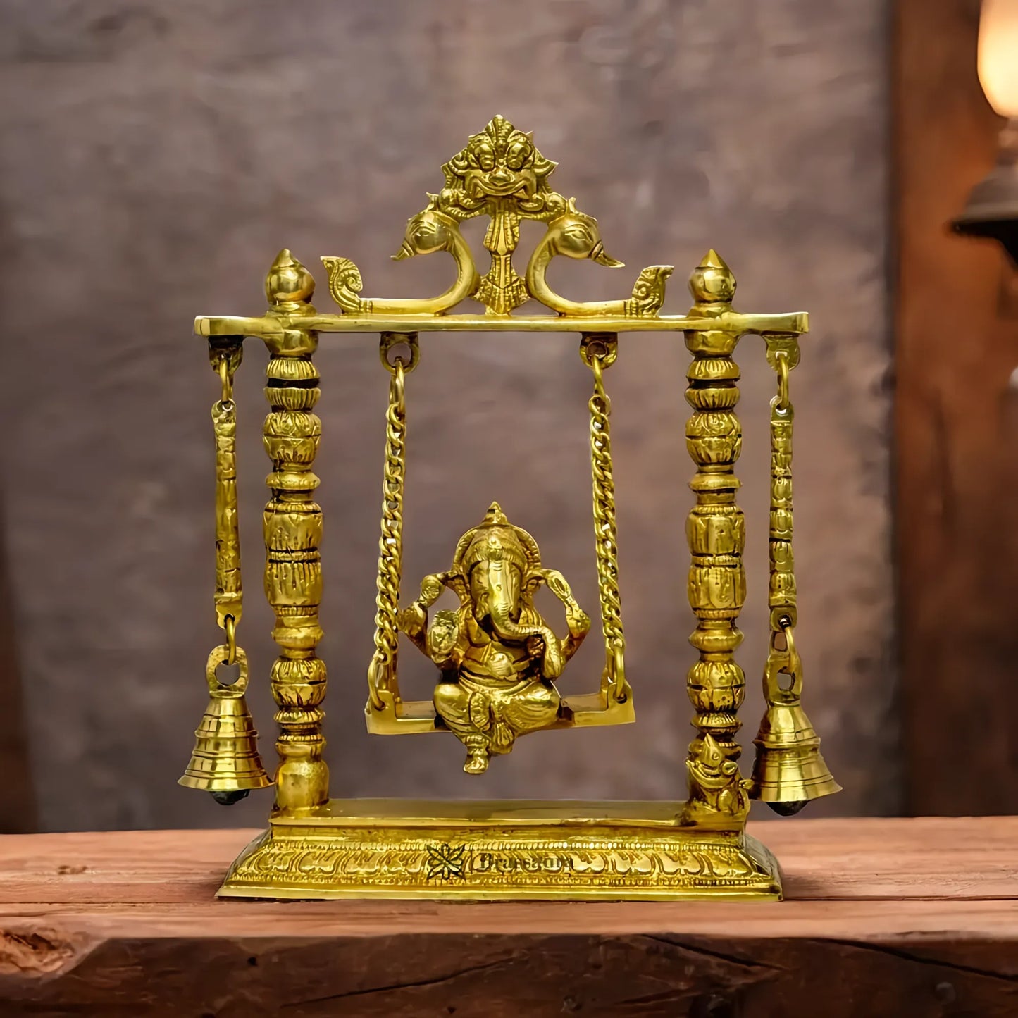 Brassaura™ Decorative Brass Ganesha Jhula for Home & Temple Décor | Height 10.2 Inches & Weight 2.3 Kgs