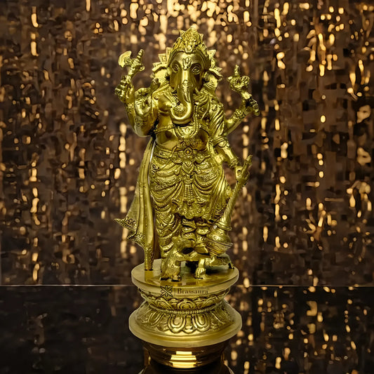 Brassaura™ Brass Standing Ganesha Murti for Home & Temple Décor | Height 13 Inches & Weight 3.95 Kgs