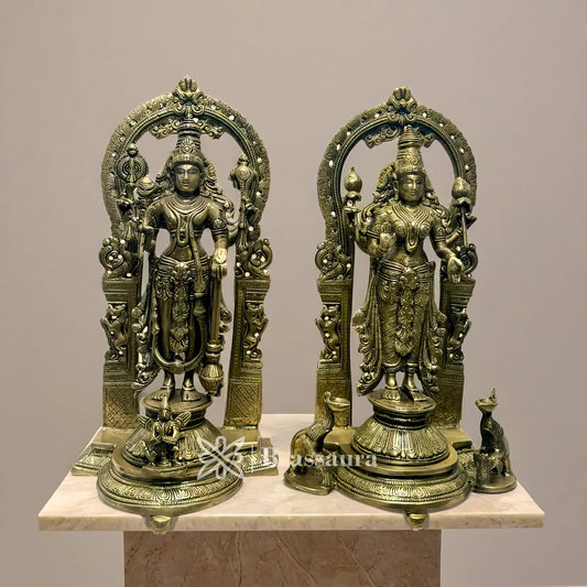Brassaura™ Brass Vishnu Laxmi – Height 12 Inches & Weight 12 Kgs | Premium Brass Deity Sculpture for Home Temple