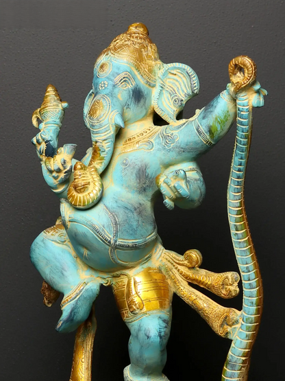 Brassaura™ Brass Single-Tusked Lord Ganesha on Seven-Hooded Serpent | Height 27 Inches & Weight 15.58 kgs