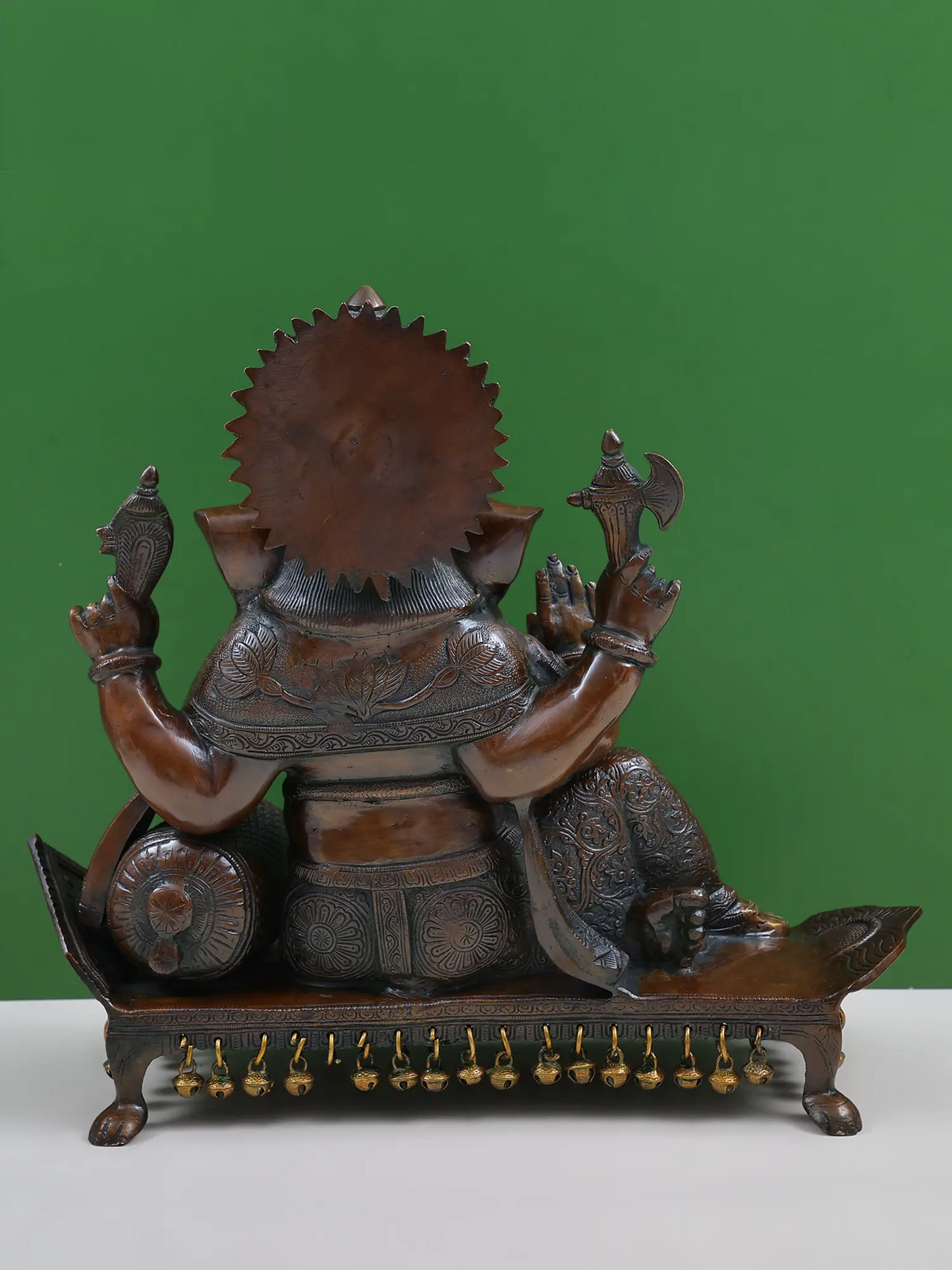 Brassaura™ Reclining Lord Ganesha on Chowki | Pure Brass Seated Idol | Height 16 Inches
