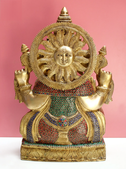 ब्रासौरा™ आर्क के साथ भगवान गणेश | मीनाकारी जड़ाई के काम के साथ शुद्ध पीतल | ऊंचाई 18 इंच और वजन 21 किलोग्राम