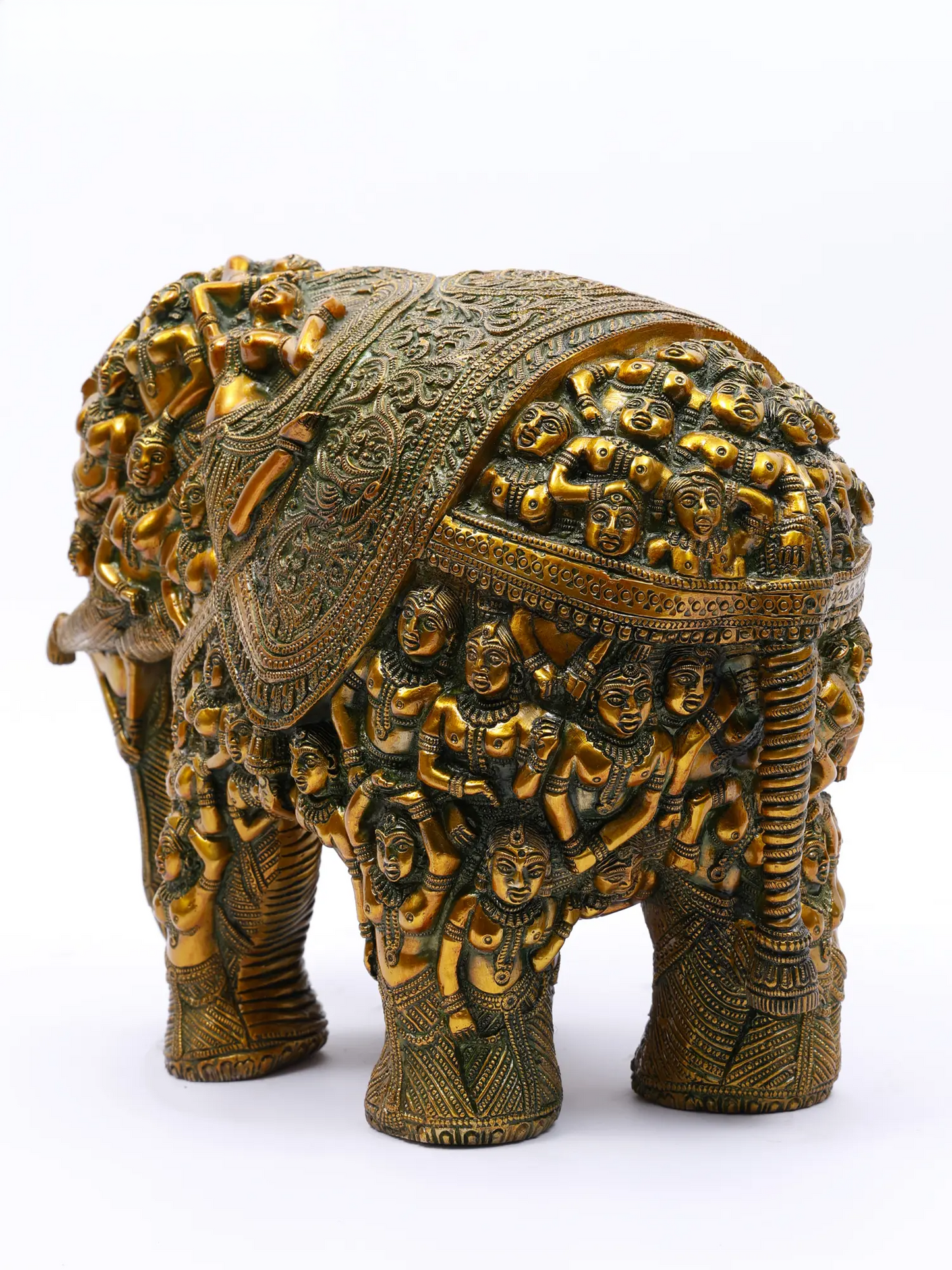 ब्रासुरा® जटिल रूप से गढ़ी गई पीतल की हाथी की मूर्ति | शुद्ध पीतल | ऊंचाई 11 इंच और वज़न 17 किग्रा