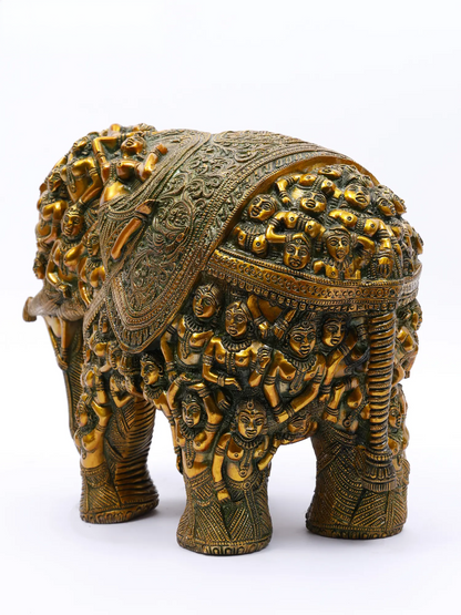 ब्रासुरा® जटिल रूप से गढ़ी गई पीतल की हाथी की मूर्ति | शुद्ध पीतल | ऊंचाई 11 इंच और वज़न 17 किग्रा