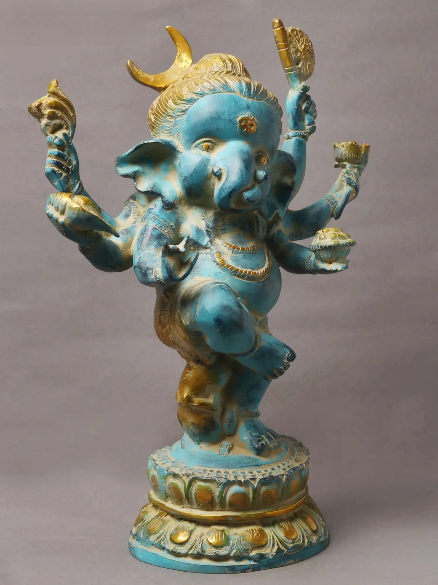 Brassaura™ Six-Armed Dancing Bal Ganesha | Turquoise Patina with Gold Highlights | Height 15.6 Inches & Weight 8.70 kgs