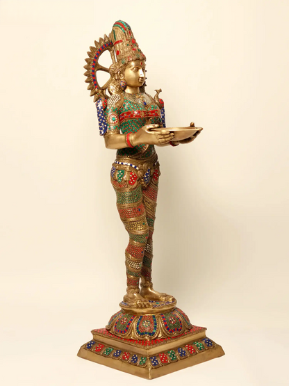 Brassaura® Brass Deep Lakshmi Statue | Height 50.98 Inches & Weight 50.28 kg