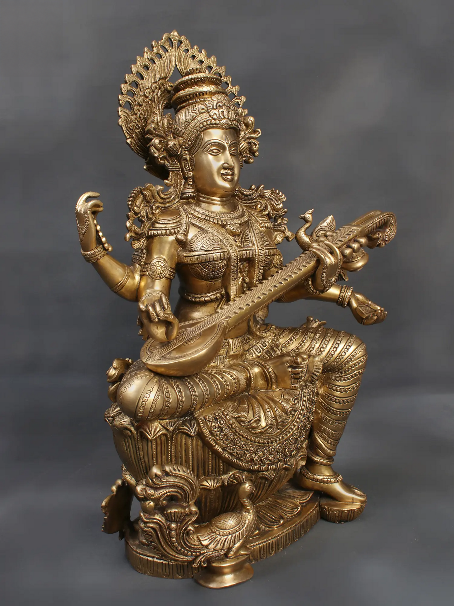 Brassaura® Brass Goddess Saraswati Statue | Height 25 Inches & Weight 29.75 kg