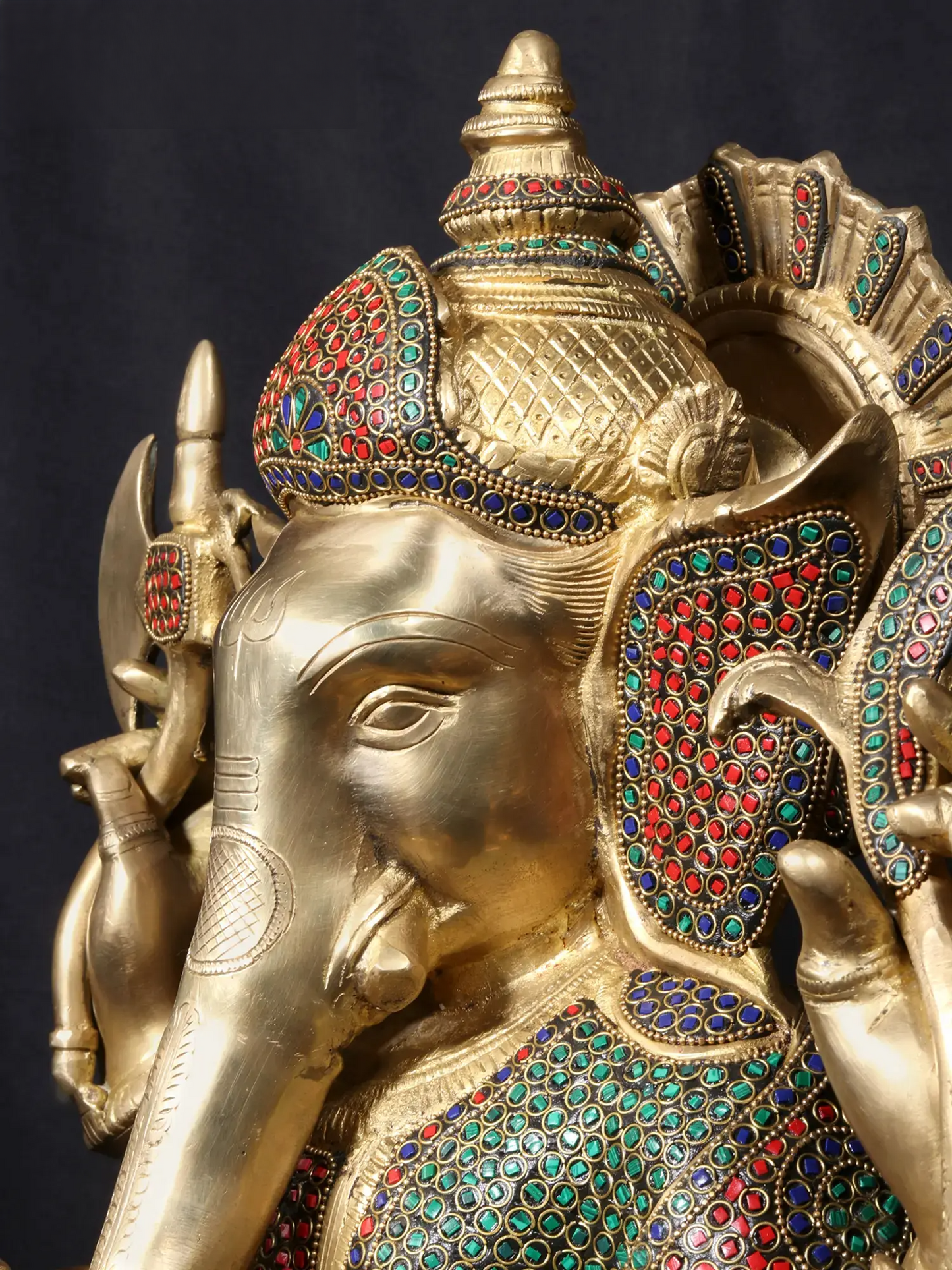Brassaura™ Seated Lord Ganesha on Ornate Throne | Pure Brass with Meenakari Stonework | Height 23 Inches & Weight 31.86 Kgs