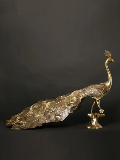 Brassaura® Brass Peacock Sculpture | Pure Brass | Height 24.6 Inches & Weight 23.45 kgs