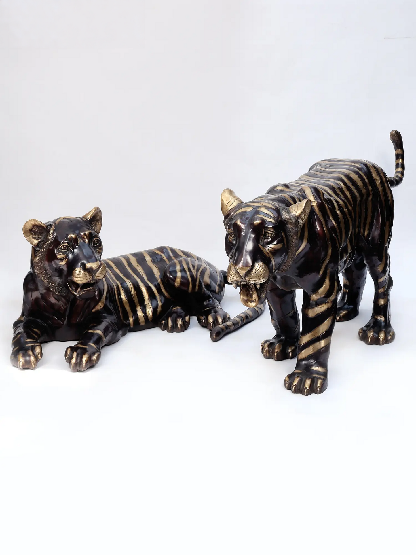 Brassaura® Pair of Tiger Brass Sculptures | Handcrafted Decorative Statues | Height 28 Inches & Weight 155.90 kgs