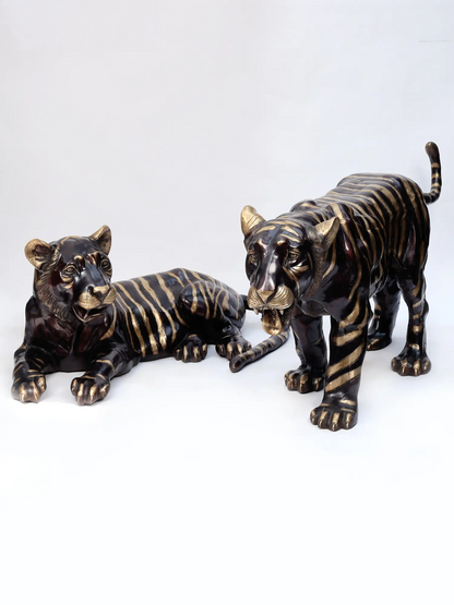 Brassaura® Pair of Tiger Brass Sculptures | Handcrafted Decorative Statues | Height 28 Inches & Weight 155.90 kgs