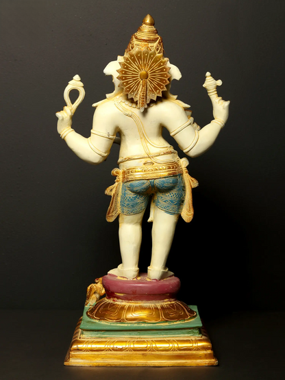 Brassaura™ Colored Standing Lord Ganesha Brass Idol | Height 19.5 Inches & Weight 10.70 kgs