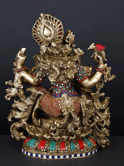 Weight 17.15 kg  SARASWATI   Brassaura® Large Brass Goddess Saraswati Statue | 16.93 Inches | 17.15 kg