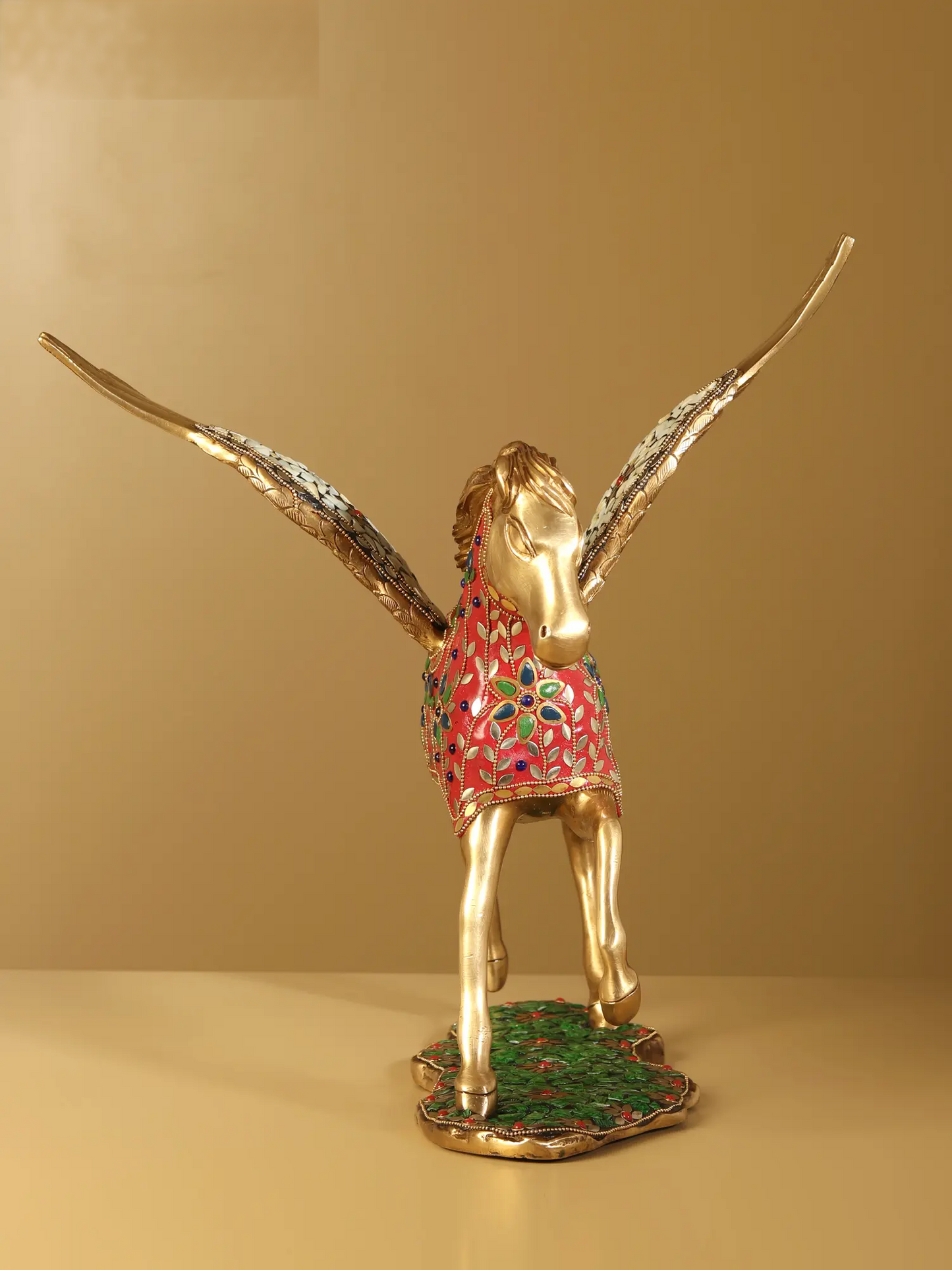 Brassaura® Pegasus Winged Horse Brass Sculpture with Inlay Work | Pure Brass | Height 16.5 Inches & Weight 10 kgs