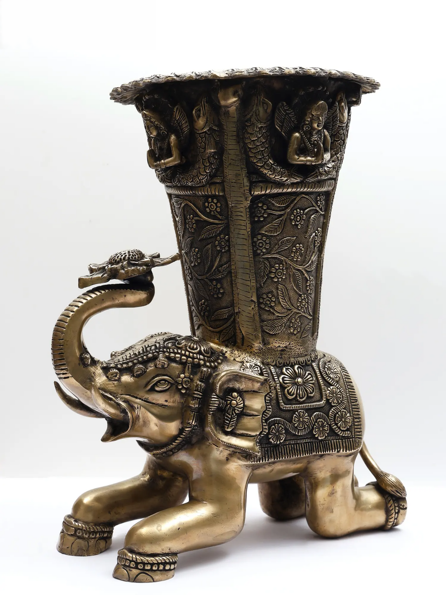 Brassaura® Brass Elephant Pedestal Decorative Statue | Handcrafted Brass | Height 21 Inches & Weight 24.05 kgs
