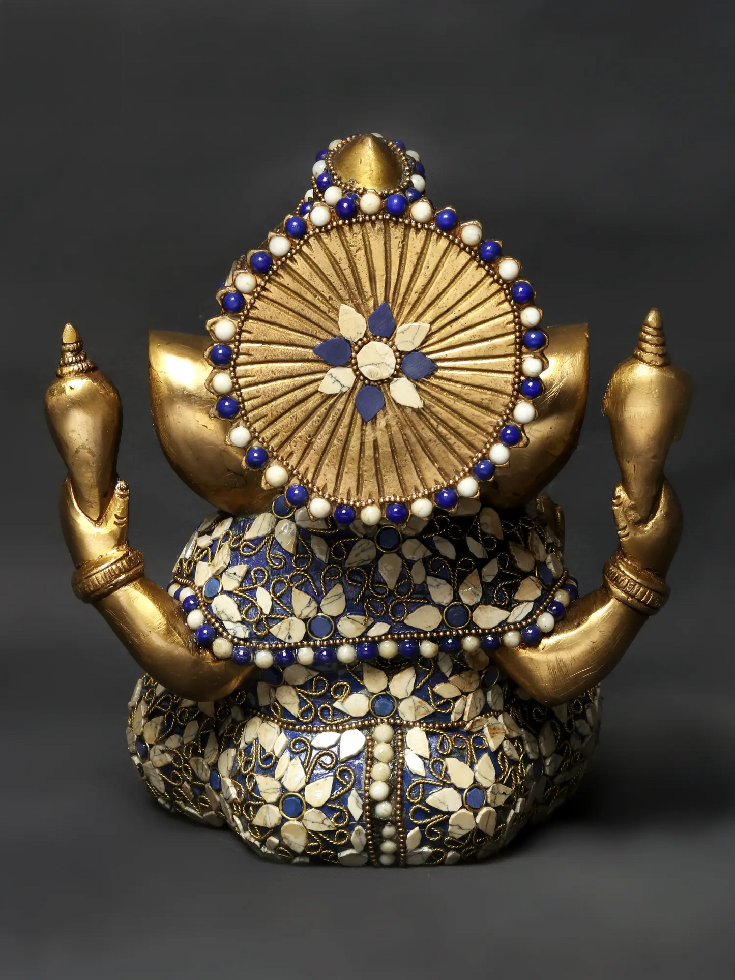 Brassaura™ Blessing Lord Ganesha Brass Idol with Inlay Work | Height 9 Inches & Weight 4.33 kgs