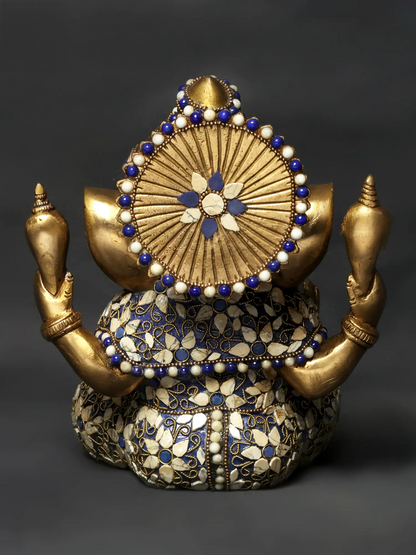 Brassaura™ Blessing Lord Ganesha Brass Idol with Inlay Work | Height 9 Inches & Weight 4.33 kgs